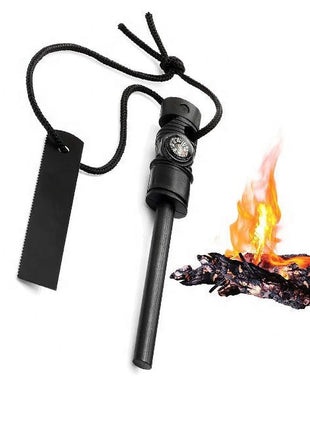 4-in-1 Survival Fire Starter Tool – Magnesium Flint Rod + Compass, Whistle, Saw – Red or Black (Copy)