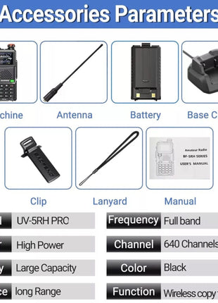 Baofeng UV-5RH PRO Walkie Talkie 10W GPS – Full Band 640 Channels Ham Radio – Black