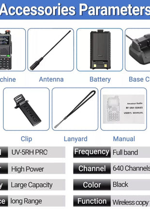 Baofeng UV-5RH PRO Walkie Talkie 10W GPS – Full Band 640 Channels Ham Radio – Black