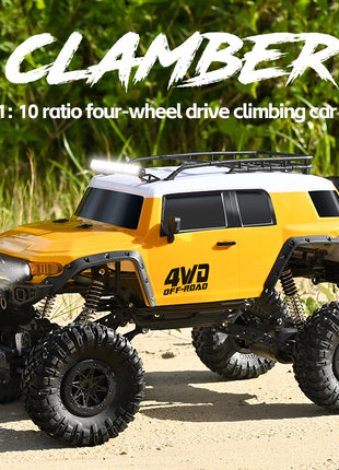 1:10 RC Climbing Car 4WD 15km/h – Electric Off-Road Truck with LED Lights – Plastic Body – Yellow