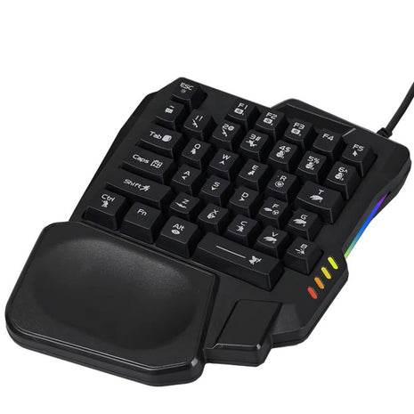 One‑Hand Gaming Mechanical Style Keyboard & Backlit Rainbow Mouse Combo (USB Wired)