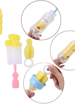 5-Piece Baby Bottle Brush Set – Sponge + PP – Bottle, Nipple, Pacifier, Straw Cleaning