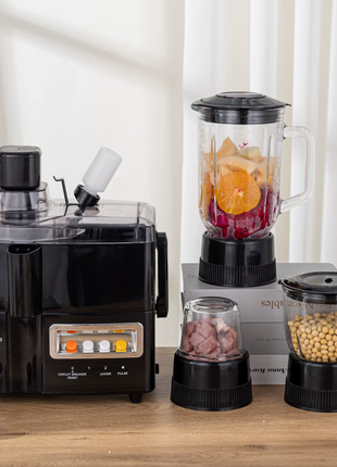 700W Juice Extractor Blender Grinder with 2 Speed & Pulse, Continuous Flow, Stainless Steel Spinner, 3 Containers, Black