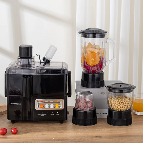 700W Juice Extractor Blender Grinder with 2 Speed & Pulse, Continuous Flow, Stainless Steel Spinner, 3 Containers, Black