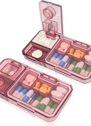 3-in-1 Pill Organizer 121×69×18mm ABS Plastic – Travel Medicine Storage with Cutter & Grinder