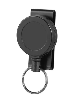 Retractable Badge Reel 60cm Steel Wire – 360° Rotating Belt Clip – Black Zinc Alloy