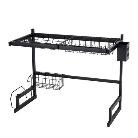 Aluminium Dish Drying Rack 86cm Multi-Layer Over Sink Organizer Black Kitchen Countertop