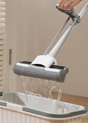 Flat Sponge Mop 38cm PVA Head with Built-In Squeezer – Long Handle Floor Mop for Tile & Wood – Grey & White