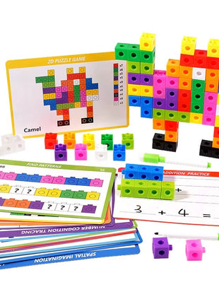 100pc Math Linking Cubes Set – 24 Activity Cards – STEM Building Blocks for Counting, Patterns & Fine Motor Skills – Multicolor