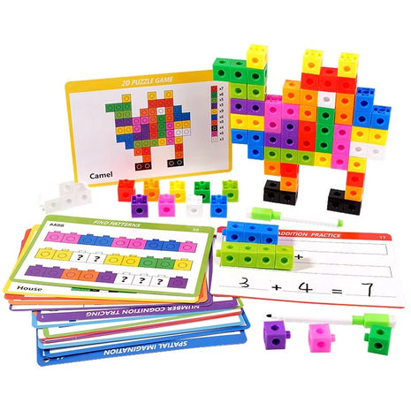 100pc Math Linking Cubes Set – 24 Activity Cards – STEM Building Blocks for Counting, Patterns & Fine Motor Skills – Multicolor