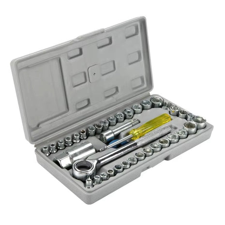 40-Piece Socket Wrench Set – 1/4" & 3/8" Drive – Metric & SAE – Chrome Carbon Steel – With Storage Case