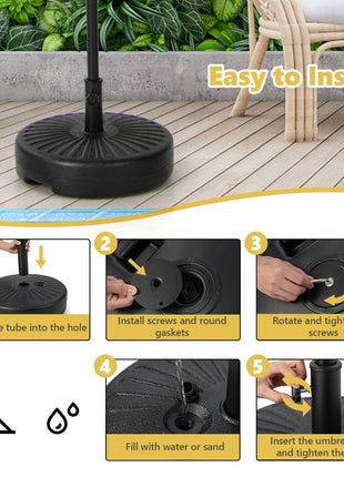 Round Patio Umbrella Base 20" – HDPE Water/Sand Fillable Stand – Fits 1.5"/1.9" Poles – Outdoor Black
