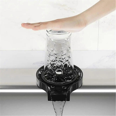 Automatic Cup Washer Sink Glass Rinser, ABS Plastic Black Cup Cleaner with Water Supply Hose