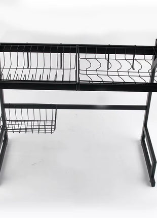 Aluminium Dish Drying Rack 86cm Multi-Layer Over Sink Organizer Black Kitchen Countertop