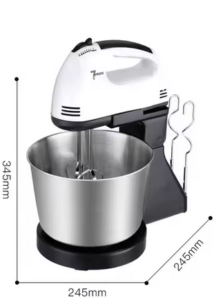 Electric Stand Mixer 2.0L 270W ABS Housing with Stainless Steel Bowl, 7-Speed Settings, Beaters & Dough Hooks