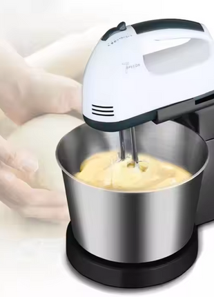 Electric Stand Mixer 2.0L 270W with Stainless Steel Bowl, 7-Speed Settings, Beaters & Dough Hooks – Black & White