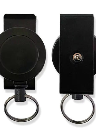 Retractable Badge Reel 60cm Steel Wire – 360° Rotating Belt Clip – Black Zinc Alloy