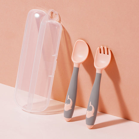 Silicone Baby Fork and Spoon Set – BPA-Free Food Grade Utensils Pink