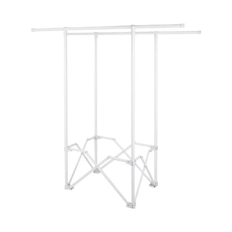 Folding Floor‑Ceiling Double‑Pole Drying Rack – 2 Rods – Carbon Steel & Engineering Plastic – White