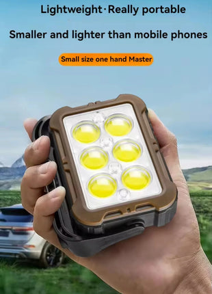 Mini Work Light 1200 mAh ABS COB LED Solar + USB-C Rechargeable – 7 Modes Folding Torch Powerbank – Black & Brown
