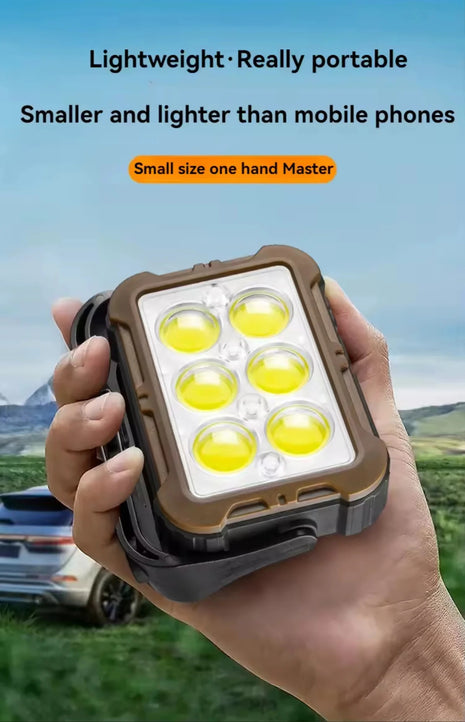 Mini Work Light 1200 mAh ABS COB LED Solar + USB-C Rechargeable – 7 Modes Folding Torch Powerbank – Black & Brown