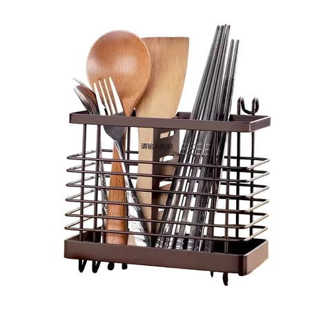Metal Kitchen Utensil Holder 16×10×13.5 cm – 2-Compartment Organizer – Wall Mount or Countertop Rack