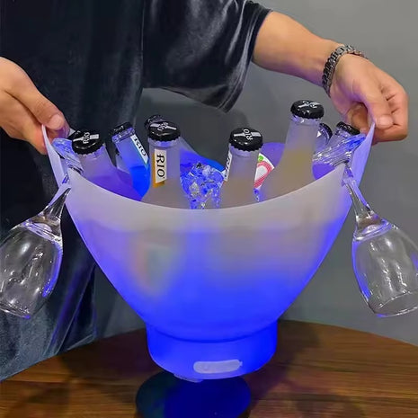 7L LED Ice Bucket with Bluetooth 5.4 Speaker – Rechargeable USB-C Party Beverage Cooler – Multicolor Lighting – White