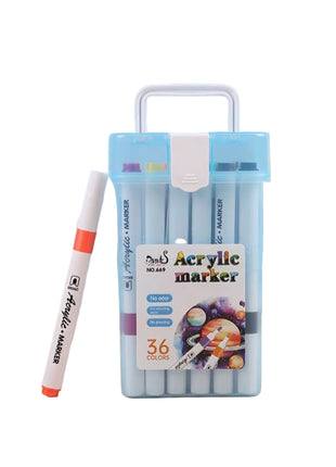 Acrylic Markers Set – Water-Based Fine Tip – Non-Toxic Assorted Colors with Carry Box