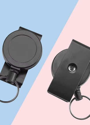 Retractable Badge Reel 60cm Steel Wire – 360° Rotating Belt Clip – Black Zinc Alloy