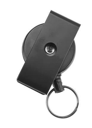 Retractable Badge Reel 60cm Steel Wire – 360° Rotating Belt Clip – Black Zinc Alloy