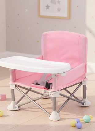 Portable Foldable Baby Chair with Detachable Tray & Safety Belt