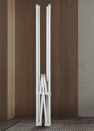 Folding Floor‑Ceiling Double‑Pole Drying Rack – 2 Rods – Carbon Steel & Engineering Plastic – White