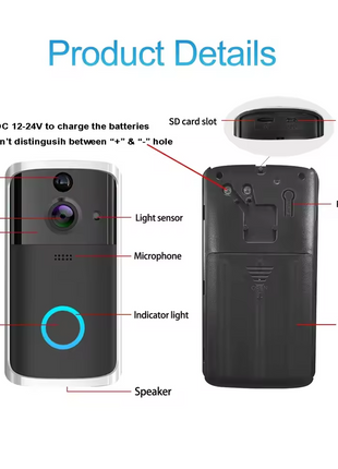 Wi‑Fi Video Doorbell 166° Wide‑Angle Lens Night Vision Smart Intercom
