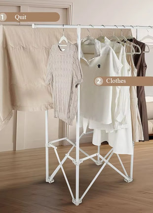 Folding Floor‑Ceiling Double‑Pole Drying Rack – 2 Rods – Carbon Steel & Engineering Plastic – White