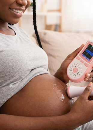 Fetal Doppler with Digital Screen, Independent Probe, Speaker, Pink White ABS Plastic, 2 AA Battery Powered