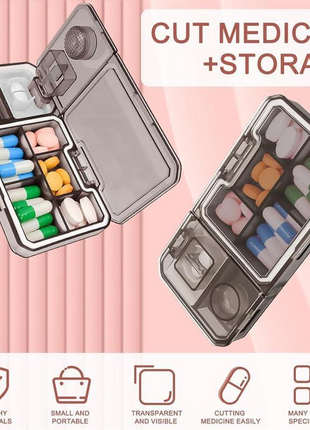 3-in-1 Pill Organizer 121×69×18mm ABS Plastic – Travel Medicine Storage with Cutter & Grinder