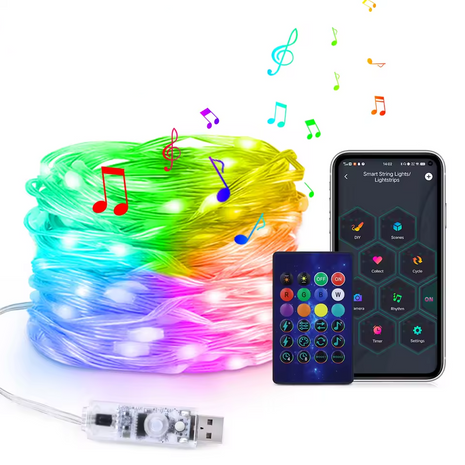 RGBIC Smart LED String Lights 5/10/15/20m – Dreamcolor USB Fairy Lights – App & Remote Control – IP65 Water resistant – Multicolor