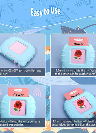 Talking Flash Cards for Kids – 112 Double-Sided Sight Word Cards – 224 Words, 13 Categories, No Screen – Ages 2–6 – Blue/Pink
