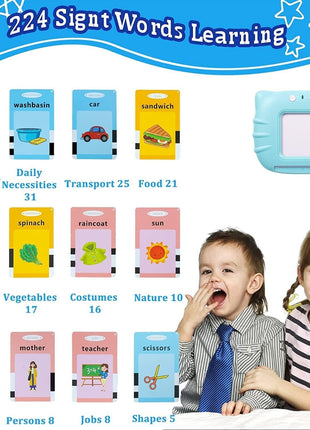Talking Flash Cards for Kids – 112 Double-Sided Sight Word Cards – 224 Words, 13 Categories, No Screen – Ages 2–6 – Blue/Pink