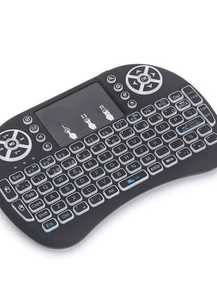 Mini Wireless Keyboard with Touchpad 2.4GHz + Bluetooth – 3-Color LED Backlit – Rechargeable – Black