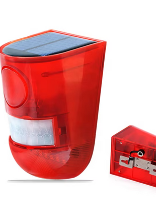 Solar Alarm Light with PIR Sensor – 129dB Siren + Red Flashing LED – IP65 Water resistant – Wall Mounted