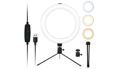 LED Ring Light 20cm with Tripod – Dimmable USB Fill Light with 3 Color Modes – Compact Desk Setup – Black