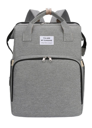 Multifunction Baby Diaper Backpack 35L with Foldable Bed, Waterproof Changing Station & Insulated Pockets – Grey/Navy