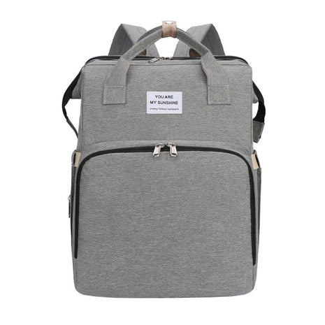 Multifunction Baby Diaper Backpack 35L with Foldable Bed, Waterproof Changing Station & Insulated Pockets – Grey/Navy