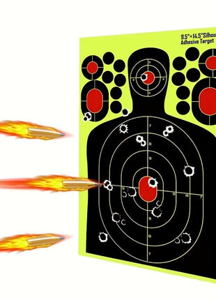 Silhouette Shooting Targets 24cm x 37cm Plastic – 5-Zone Adhesive Reactive Blue – Tear-Off Rings – 10-Pack