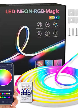 LED Neon Rope Light 5m RGB IC – Smart App + Remote Control – IP68 Silicone Strip with USB – Flexible Ambient Lighting