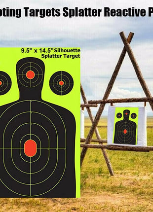 Silhouette Shooting Targets 24cm x 37cm Plastic – 5-Zone Adhesive Reactive Blue – Tear-Off Rings – 10-Pack