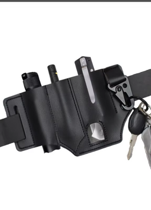 Leather Belt Organizer 13 × 18 cm – 3-Slot EDC Tool Pouch with Key Clip – Compact Carry Sheath