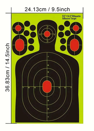 Silhouette Shooting Targets 24cm x 37cm Plastic – 5-Zone Adhesive Reactive Blue – Tear-Off Rings – 10-Pack