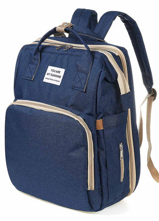 Multifunction Baby Diaper Backpack 35L with Foldable Bed, Waterproof Changing Station & Insulated Pockets – Grey/Navy